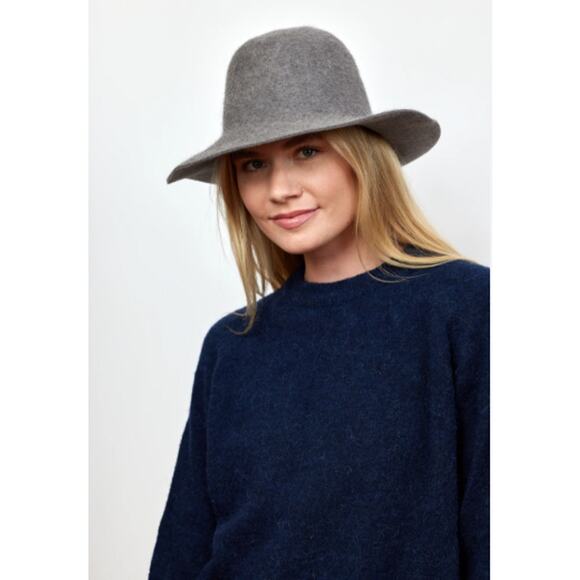 Hat Attack Anthropologie 100% Wool Felted Hat Round Brim Gray‎ Black Ribbon main image 5